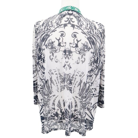 Chico's Easywear Cardigan Women L White Boho Eclectic Artistic Swim Cover Travel - Picture 3 of 16